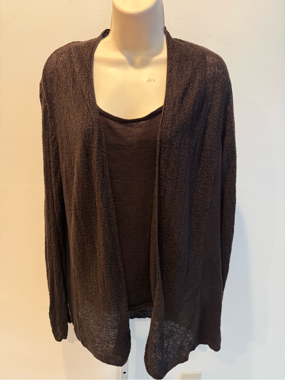 Eileen Fisher Brown Elevate Layered Set Open Front Cardigan Tank Top Size XL